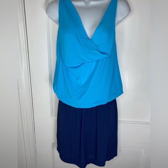 Diane Von Furstenberg NWT Lou Draped Neck Blue & Navy Color Block Dress - Picture 3 of 10